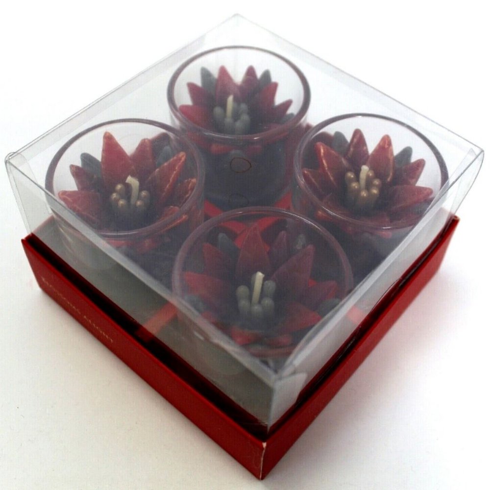 Blossoms Alight Handcrafted Poinsettia Votive Candle Set of 4 Christmas Holiday